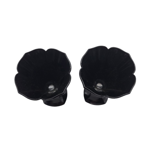 2 Vtg Luminarc Black Amethyst Glass Ice Cream Dish French Scallop Art Deco Pair - Picture 3 of 7